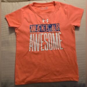 Under Armour Girls' 2T Coral-Orange 'Wake Up Awesome' Short Sleeve Top T-Shirt